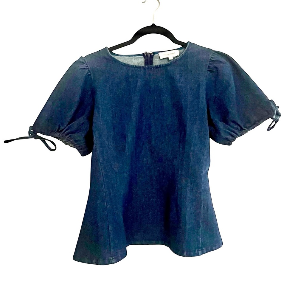 👖 Idem Ditto Denim Puff Sleeve Top Hook & Eye Back
